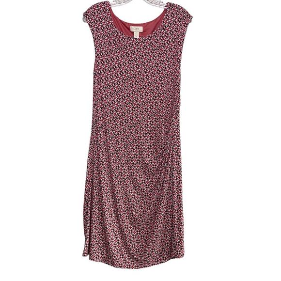 Ann Taylor Loft Sleeveless Floral Ruched Side Stretch Midi Dress Lined L Pink - Picture 1 of 15